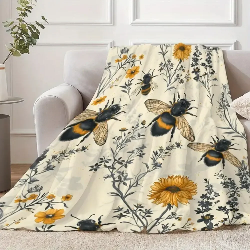 Bee & Wildflower Sunflower Digital Print Lightweight Fleece Blanket 50
